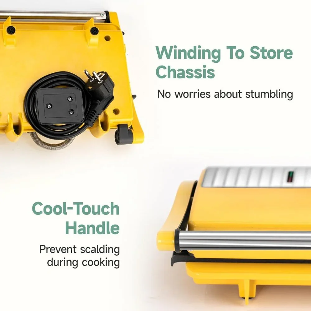 Panini Press Grill - Sandwich Maker with Non-Stick Cooking Plate Yellow